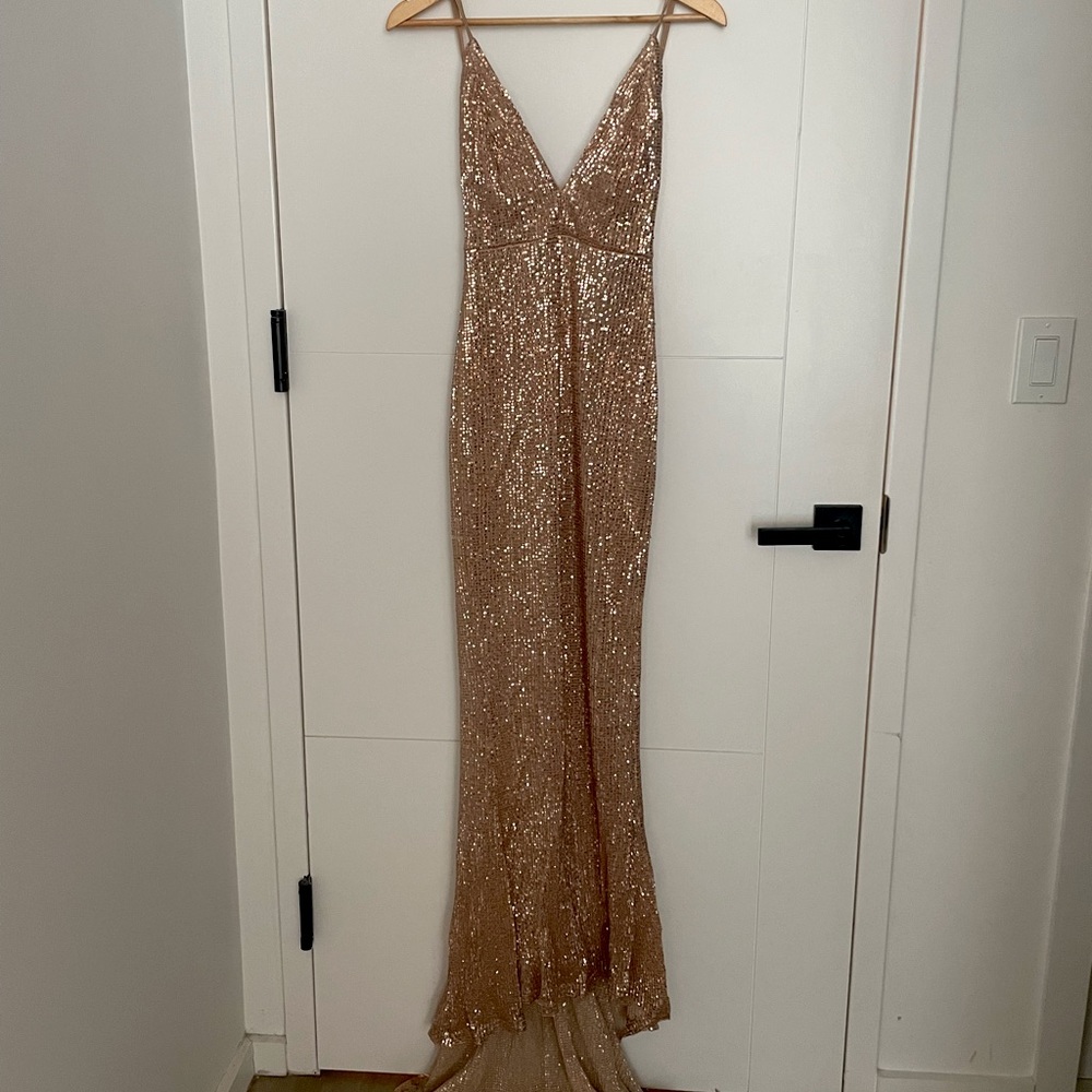 Gold Sparkly Backless Long Dress, Prom Dress, Black Tie Wedding Guest Dress